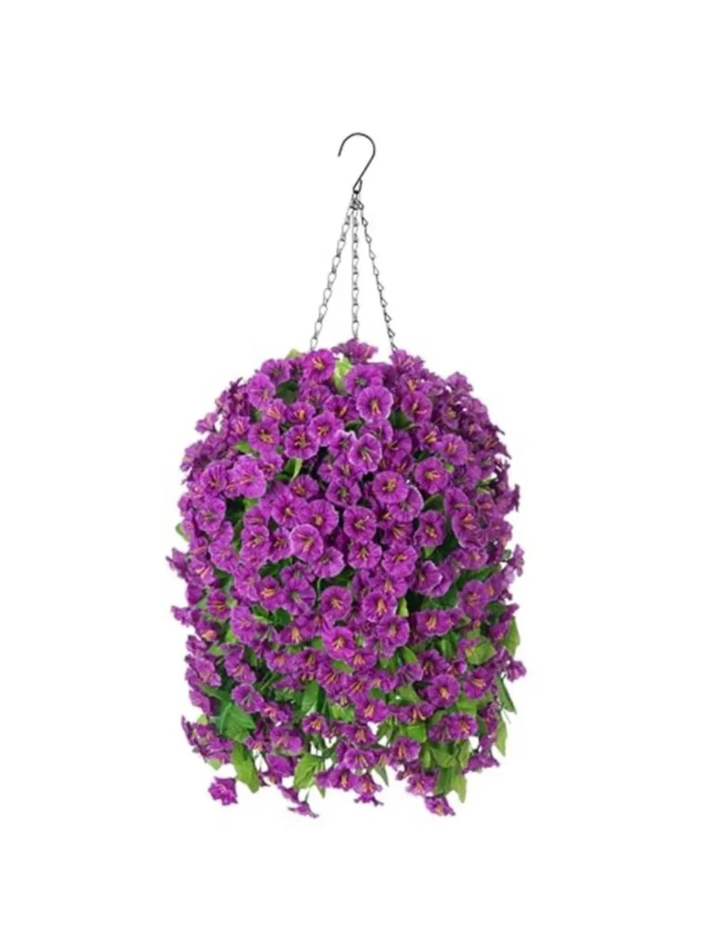 Artificial Morning Glory Hanging Basket Purple Faux Flowers Outdoor Indoor Decor